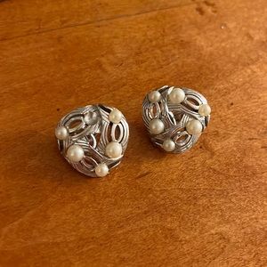 Silver pearl trifari earrings
